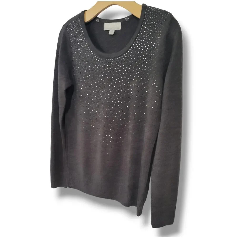 Carolyn Taylor women's gray embellished long sleeve sweater - small - Picture 2 of 6